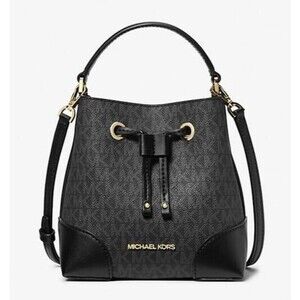 New Michael Kors Mercer Small Logo Bucket Bag Black